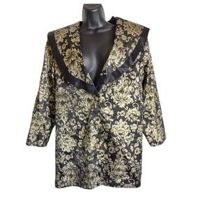 True Vintage Black Gold Brocade coat jacket Hosanna LG